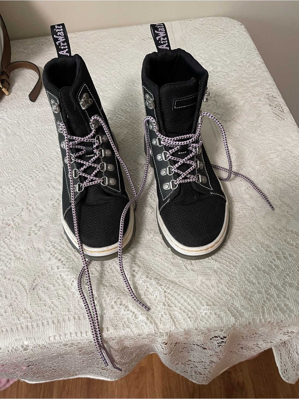 Dr. Martens Black High-Top Lace-Up Boots with Purple-Accented Laces